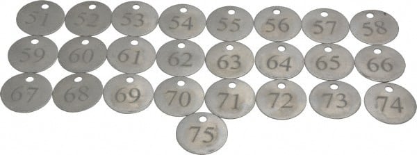 Value Collection - 1-1/4" High x 1-1/4" Long, 51 to 75, English Safety & Facility Numbered Tag - 1 Side, Aluminum - Exact Tooling