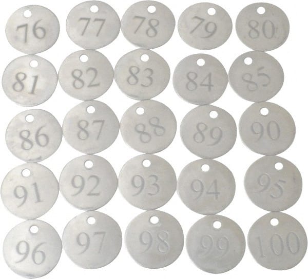 Value Collection - 1-1/4" High x 1-1/4" Long, 76 to 100, English Safety & Facility Numbered Tag - 1 Side, Aluminum - Exact Tooling