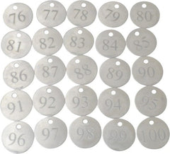 Value Collection - 1-1/4" High x 1-1/4" Long, 76 to 100, English Safety & Facility Numbered Tag - 1 Side, Aluminum - Exact Tooling