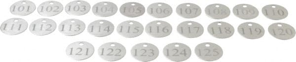 Value Collection - 1-1/4" High x 1-1/4" Long, 101 to 125, English Safety & Facility Numbered Tag - 1 Side, Aluminum - Exact Tooling