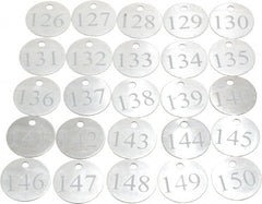 Value Collection - 1-1/4" High x 1-1/4" Long, 126 to 150, English Safety & Facility Numbered Tag - 1 Side, Aluminum - Exact Tooling