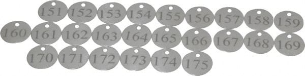 Value Collection - 1-1/4" High x 1-1/4" Long, 151 to 175, English Safety & Facility Numbered Tag - 1 Side, Aluminum - Exact Tooling