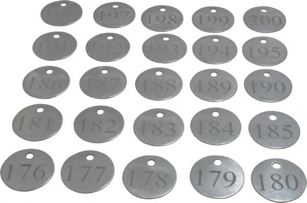 Value Collection - 1-1/4" High x 1-1/4" Long, 176 to 200, English Safety & Facility Numbered Tag - 1 Side, Aluminum - Exact Tooling