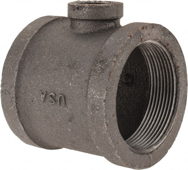 Made in USA - Size 2 x 2 x 1/2", Class 150, Malleable Iron Black Pipe Reducing Tee - 300 psi, Threaded End Connection - Exact Tooling