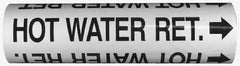 Made in USA - Pipe Marker with Drain Legend and Arrow Graphic - 4-5/8 to 5-7/8" Pipe Outside Diam, White on Green - Exact Tooling