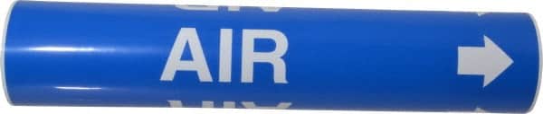 Made in USA - Pipe Marker with Air Legend and Arrow Graphic - 2-1/2 to 3-1/4" Pipe Outside Diam, White on Blue - Exact Tooling
