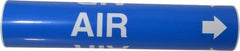 Made in USA - Pipe Marker with Air Legend and Arrow Graphic - 2-1/2 to 3-1/4" Pipe Outside Diam, White on Blue - Exact Tooling