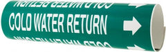 Made in USA - Pipe Marker with Cold Water Return Legend and Arrow Graphic - 2-1/2 to 3-1/4" Pipe Outside Diam, White on Green - Exact Tooling