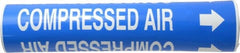 Made in USA - Pipe Marker with Compressed Air Legend and Arrow Graphic - 2-1/2 to 3-1/4" Pipe Outside Diam, White on Blue - Exact Tooling