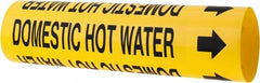 Made in USA - Pipe Marker with Domestic Hot Water Legend and Arrow Graphic - 2-1/2 to 3-1/4" Pipe Outside Diam, Black on Yellow - Exact Tooling