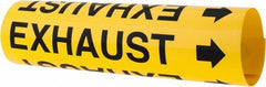 Made in USA - Pipe Marker with Exhaust Legend and Arrow Graphic - 2-1/2 to 3-1/4" Pipe Outside Diam, Black on Yellow - Exact Tooling