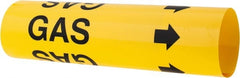 Made in USA - Pipe Marker with Gas Legend and Arrow Graphic - 2-1/2 to 3-1/4" Pipe Outside Diam, Black on Yellow - Exact Tooling