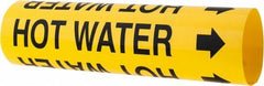 Made in USA - Pipe Marker with Hot Water Legend and Arrow Graphic - 2-1/2 to 3-1/4" Pipe Outside Diam, Black on Yellow - Exact Tooling