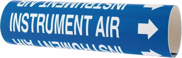 Made in USA - Pipe Marker with Instrument Air Legend and Arrow Graphic - 2-1/2 to 3-1/4" Pipe Outside Diam, White on Blue - Exact Tooling