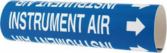 Made in USA - Pipe Marker with Instrument Air Legend and Arrow Graphic - 2-1/2 to 3-1/4" Pipe Outside Diam, White on Blue - Exact Tooling
