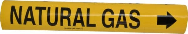 Made in USA - Pipe Marker with Natural Gas Legend and Arrow Graphic - 2-1/2 to 3-1/4" Pipe Outside Diam, Black on Yellow - Exact Tooling
