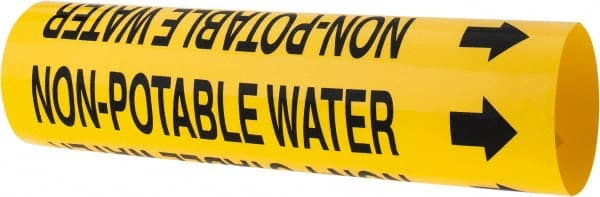 Made in USA - Pipe Marker with Non-Potable Water Legend and Arrow Graphic - 2-1/2 to 3-1/4" Pipe Outside Diam, Black on Yellow - Exact Tooling