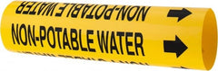 Made in USA - Pipe Marker with Non-Potable Water Legend and Arrow Graphic - 2-1/2 to 3-1/4" Pipe Outside Diam, Black on Yellow - Exact Tooling