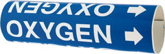 Made in USA - Pipe Marker with Oxygen Legend and Arrow Graphic - 2-1/2 to 3-1/4" Pipe Outside Diam, White on Blue - Exact Tooling