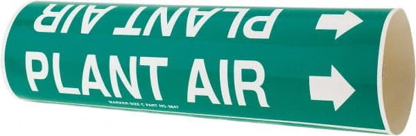Made in USA - Pipe Marker with Plant Air Legend and Arrow Graphic - 2-1/2 to 3-1/4" Pipe Outside Diam, White on Green - Exact Tooling