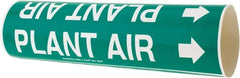 Made in USA - Pipe Marker with Plant Air Legend and Arrow Graphic - 2-1/2 to 3-1/4" Pipe Outside Diam, White on Green - Exact Tooling