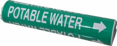 Made in USA - Pipe Marker with Potable Water Legend and Arrow Graphic - 2-1/2 to 3-1/4" Pipe Outside Diam, White on Green - Exact Tooling