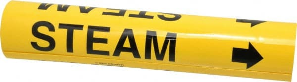 Made in USA - Pipe Marker with Steam Legend and Arrow Graphic - 2-1/2 to 3-1/4" Pipe Outside Diam, Black on Yellow - Exact Tooling