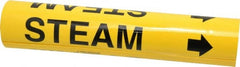 Made in USA - Pipe Marker with Steam Legend and Arrow Graphic - 2-1/2 to 3-1/4" Pipe Outside Diam, Black on Yellow - Exact Tooling