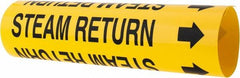 Made in USA - Pipe Marker with Steam Return Legend and Arrow Graphic - 2-1/2 to 3-1/4" Pipe Outside Diam, Black on Yellow - Exact Tooling