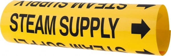 Made in USA - Pipe Marker with Steam Supply Legend and Arrow Graphic - 2-1/2 to 3-1/4" Pipe Outside Diam, Black on Yellow - Exact Tooling