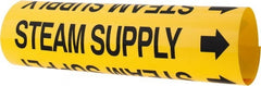 Made in USA - Pipe Marker with Steam Supply Legend and Arrow Graphic - 2-1/2 to 3-1/4" Pipe Outside Diam, Black on Yellow - Exact Tooling