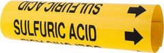 Made in USA - Pipe Marker with Sulfuric Acid Legend and Arrow Graphic - 2-1/2 to 3-1/4" Pipe Outside Diam, Black on Yellow - Exact Tooling