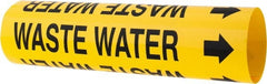 Made in USA - Pipe Marker with Waste Water Legend and Arrow Graphic - 2-1/2 to 3-1/4" Pipe Outside Diam, Black on Yellow - Exact Tooling