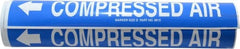 Made in USA - Pipe Marker with Compressed Air Legend and Arrow Graphic - 3-3/8 to 4-1/2" Pipe Outside Diam, White on Blue - Exact Tooling