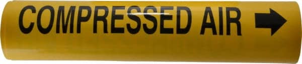 Made in USA - Pipe Marker with Compressed Air Legend and Arrow Graphic - 3-3/8 to 4-1/2" Pipe Outside Diam, Black on Yellow - Exact Tooling