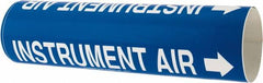 Made in USA - Pipe Marker with Instrument Air Legend and Arrow Graphic - 3-3/8 to 4-1/2" Pipe Outside Diam, White on Blue - Exact Tooling