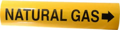 Made in USA - Pipe Marker with Natural Gas Legend and Arrow Graphic - 3-3/8 to 4-1/2" Pipe Outside Diam, Black on Yellow - Exact Tooling