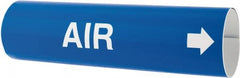 Made in USA - Pipe Marker with Air Legend and Arrow Graphic - 4-5/8 to 5-7/8" Pipe Outside Diam, White on Blue - Exact Tooling