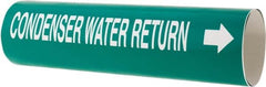 Made in USA - Pipe Marker with Condenser Water Return Legend and Arrow Graphic - 4-5/8 to 5-7/8" Pipe Outside Diam, White on Green - Exact Tooling