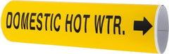 Made in USA - Pipe Marker with Domestic Hot Water Legend and Arrow Graphic - 4-5/8 to 5-7/8" Pipe Outside Diam, Black on Yellow - Exact Tooling