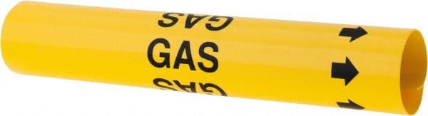 Made in USA - Pipe Marker with Gas Legend and Arrow Graphic - 4-5/8 to 5-7/8" Pipe Outside Diam, Black on Yellow - Exact Tooling
