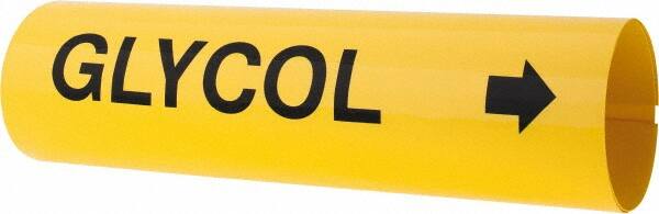 Made in USA - Pipe Marker with Glycol Legend and Arrow Graphic - 4-5/8 to 5-7/8" Pipe Outside Diam, Black on Yellow - Exact Tooling