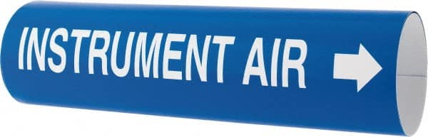 Made in USA - Pipe Marker with Instrument Air Legend and Arrow Graphic - 4-5/8 to 5-7/8" Pipe Outside Diam, White on Blue - Exact Tooling