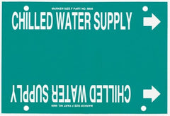 Made in USA - Pipe Marker with Chilled Water Supply Legend and Arrow Graphic - 6 to 8" Pipe Outside Diam, White on Green - Exact Tooling