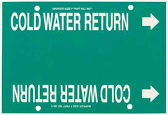 Made in USA - Pipe Marker with Cold Water Supply Legend and Arrow Graphic - 6 to 8" Pipe Outside Diam, White on Green - Exact Tooling