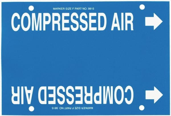 Made in USA - Pipe Marker with Compressed Air Legend and Arrow Graphic - 6 to 8" Pipe Outside Diam, White on Blue - Exact Tooling