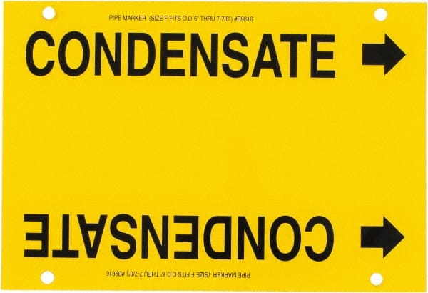 Made in USA - Pipe Marker with Condensate Legend and Arrow Graphic - 6 to 8" Pipe Outside Diam, Black on Yellow - Exact Tooling