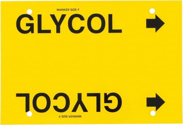 Made in USA - Pipe Marker with Glycol Legend and Arrow Graphic - 6 to 8" Pipe Outside Diam, Black on Yellow - Exact Tooling