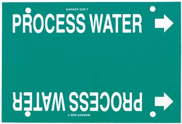 Made in USA - Pipe Marker with Process Water Legend and Arrow Graphic - 6 to 8" Pipe Outside Diam, White on Green - Exact Tooling