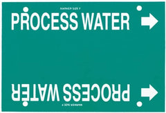 Made in USA - Pipe Marker with Process Water Legend and Arrow Graphic - 6 to 8" Pipe Outside Diam, White on Green - Exact Tooling